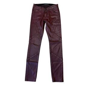Brockenbow Wax Bordeaux Burgundy Magda Puzzle Skinny Coated Jeans Size 26